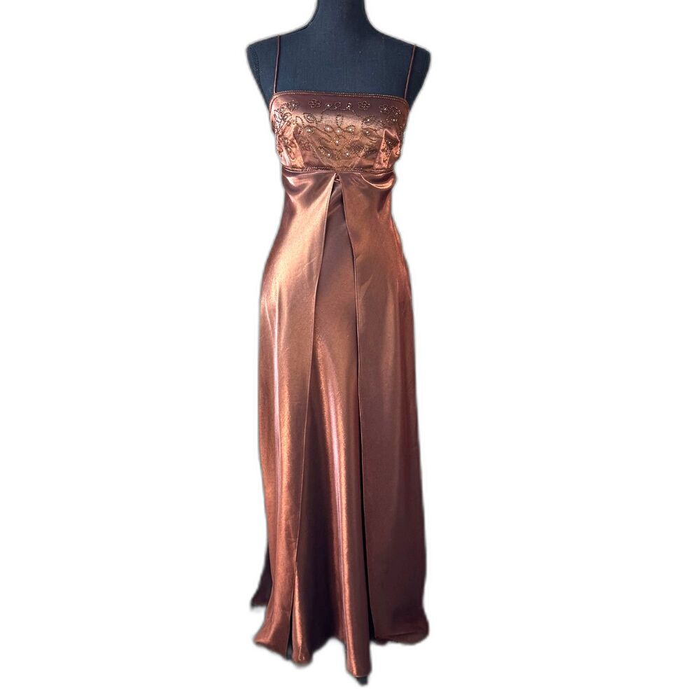 Size 6 Y2K Vintage Morgan and Co metallic split skirt empire waist dress 10624